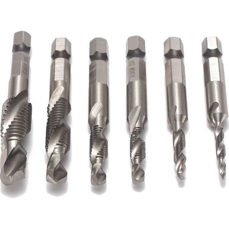 6 pièces de forets en métal, tarauds, forets hélicoïdaux, tige de 6 mm pour accessoires d'outils électriques (1/4)