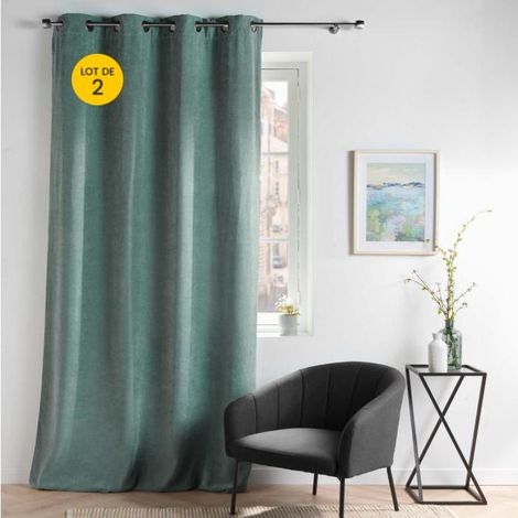 Lot de 2 Rideau tamisant 135 x 260 cm velours uni Novana Sauge (1/5)