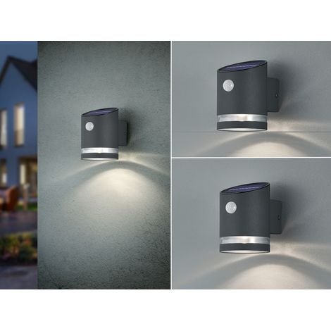 LED Solar Wandleuchte 2er Set Außenleuchte mit Bewegungsmelder Anthrazit (1/5)