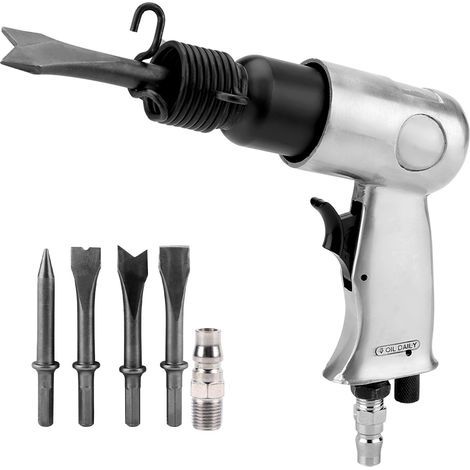 TONYSA TC-PC 45 pneumatischer Meißelhammer (für Arbeiten auf Stein + Metall, mit Satz von 4 Meißeln à 120 mm, Ölflasche (leer), Verbindungsstück, Spannfeder) (1/5)