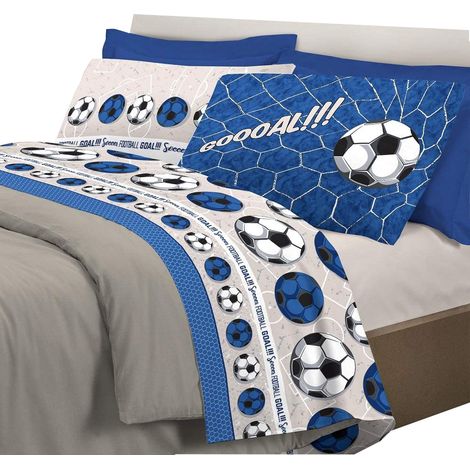 Completo letto lenzuola, stampa digitale calcio 100% cotone, made in italy Blu - Piazza e mezza