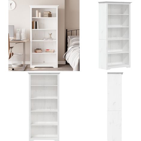 Bücherregal 5 Fächer BODO Weiß 82x40x173 cm Massivholz Kiefer - BucheRegal - Bücherregal Weiß - Kiefernholzmöbel - Wohnraumgestaltung - Französisches Landhausdesign - Home & Living (1/5)
