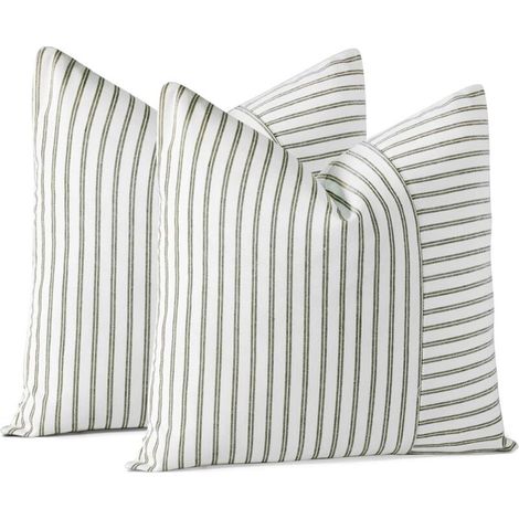 Lot de 2 Housses de Coussin Souples en Patchwork Rayé 45x45 cm Housses de Coussin Décoratives Modernes Carrées Housse de Coussin Décorative pour Canapé Lit (Rayure Sage) (1/5)