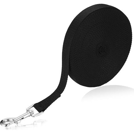 Guinzaglio per cani, guinzaglio da addestramento con corda lunga 15 m x 20 mm, cinturino in nylon nero per cani di taglia media e grande, o cucito fai da te