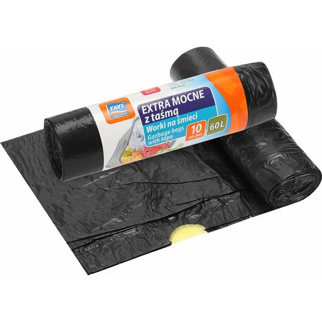 Bolsas de basura extra resistentes con cinta adhesiva, 60 L, 10 unidades.