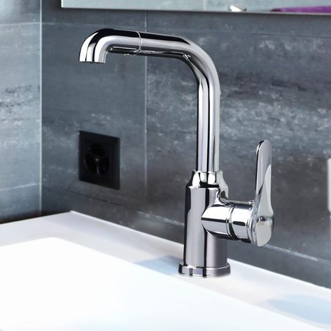 Robinet de Lavabo Chromé Robinet Pivotant 360° pour Salle de Bains, Robinet de Salle de Bains Haut pour Lavabo, Robinet de Lavabo avec Bec Haut de 22.5 cm, Robinet Mitigeur Monocommande (1/5)