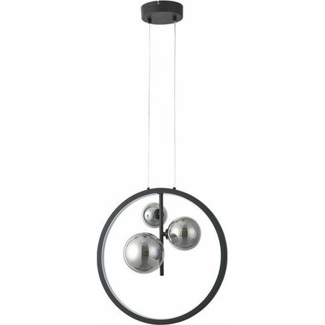 Suspension Omaha noire anneau 3 globes LED 20W 4000K (1/3)