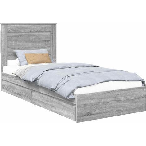 Storage Bed with Drawer Grey Sonoma 75 x 190 cm Engineered Wood vidaXL