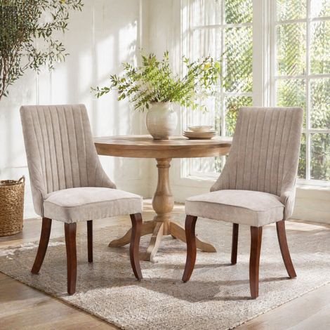 Silla de comedor 64 x 50 x 95,5 cm de tela beige ajustable FloraGrace (1/5)