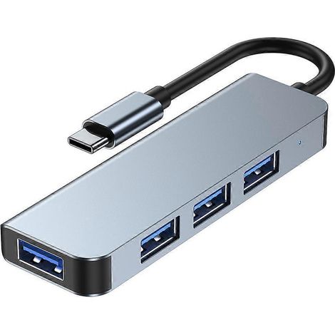 Hub USB 4 ports, adaptateur de transfert USB 3.1 Type-C vers USB 3.0-9X2.8X1CM-Grey (1/3)