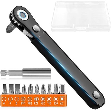 Tournevis à cliquet de poche, cadeau pour homme, robuste, compact, réversible, avec embouts, outil de réparation. (1/5)