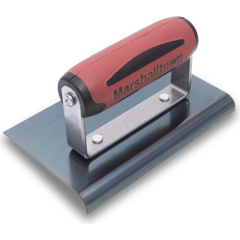 Frattazzo per bordi Marshalltown in acciaio blu con impugnatura Durasoft, per arrotondare il calcestruzzo, raggio: 10 mm, labbro 13 mm, dimensioni della frattazzo: 152x102 mm (1/4)