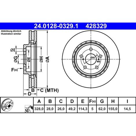 Lot de 2 Disques de frein ATE 24.0128-0329.1 LEXUS 43512-48130
