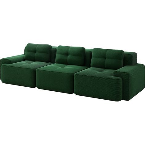 Divano modulare a nuvola 3 posti in velluto a coste verde, senza montaggio, MODENUIT (1/5)