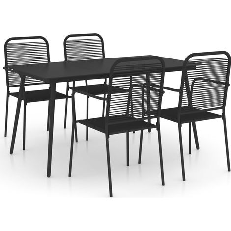 Mobili da pranzo per esterni 5 pezzi corda di cotone e acciaio nero 020014654