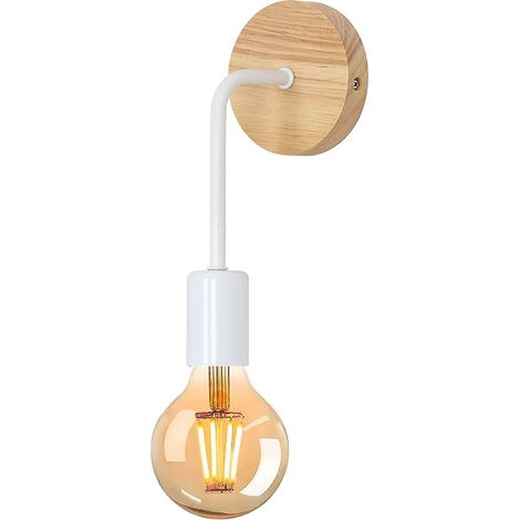 Applique Murale Interieur Industrielle en Bois Vintage, Lampe de Murale Réglable, Douille E27 Ampoule Luminaire Rétro Antique Rustique pourChambre Salon Couloir Loft Blanc - 1pcs (1/4)