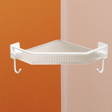 Étagère d'angle pour douche, organisateur de salle de bain, douche, acrylique, sans perçage, grande capacité pour salle de bain, dortoir, cuisine, triangulaire, blanche, simple couche, avec crochet (1/5)