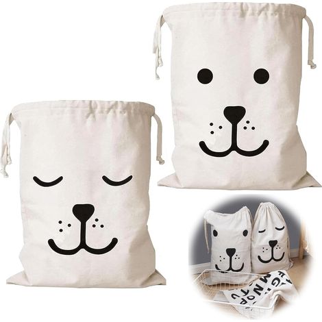 Juego de 2 bolsas de algodón para la ropa sucia con práctico cordón, ideales para viajar o guardar la ropa sucia, lavables a máquina y reutilizables, 60 x 50 cm.