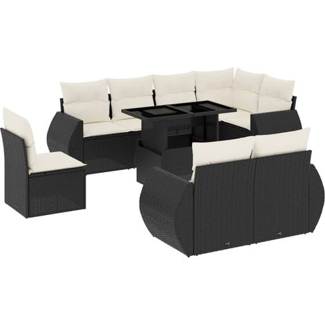 vidaXL Set Divani da Giardino 9 pz con Cuscini Nero in Polyrattan (1/5)