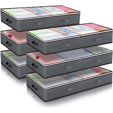 Budding Joy 6 Stück Unterbettkommode Aufbewahrungsbox 90L Grau (1/5)