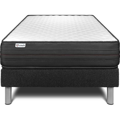 Base tapizada negro + Colchón con espuma viscoelástica 90 x 190