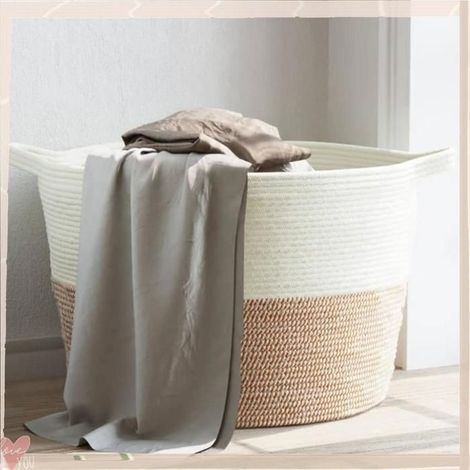 358476 Panier à linge marron et blanc 60x36 cm coton (1/5)