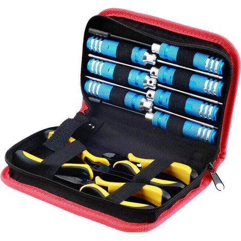 Kit d'outils de réparation pour voiture télécommandée en 10 pièces, comprenant des outils spécifiques MQT : tournevis hexagonal, pince, pince à bout sphérique. (1/5)
