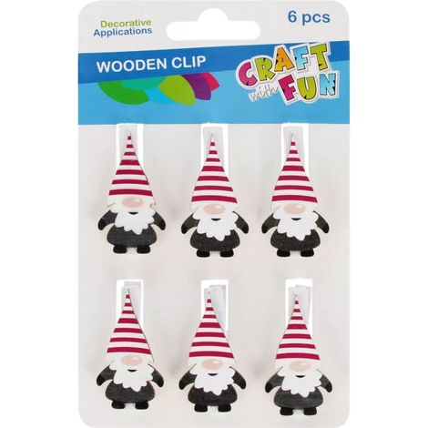 Clip Gnomi craft legno 4 5 cm set sei pezzi