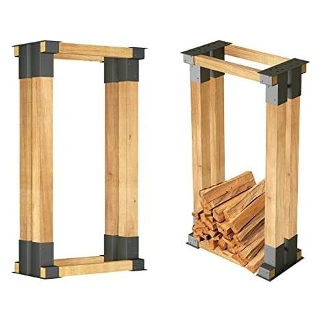Naizy – Lot de 4 aides à l'empilage du bois de chauffage – Acier galvanisé à chaud – Dimensions 300x100x150mm – Pour bois équarris 75x75mm (1/5)
