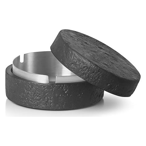 Boîte de rangement décorative avec couvercle en ciment et acier inoxydable, anti-odeur, coupe-vent, pour l'intérieur et l'extérieur (noir, argent) (1/5)