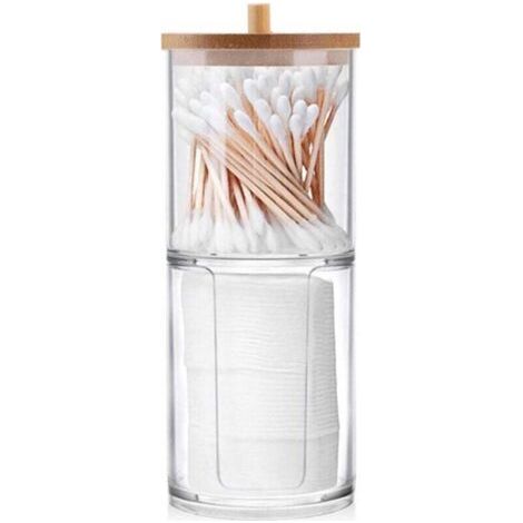 Distributeur de Coton-Tige Transparent - Boîte de Rangement pour Coton Démaquillant et Tampons (1/4)