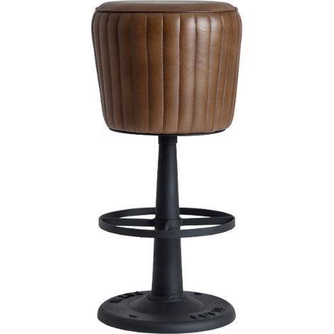 Tabouret de bar cuir marron et métal noir Lazar (1/2)