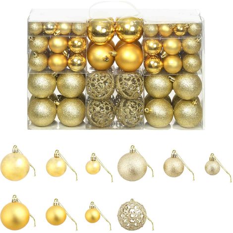 vidaXL 100 Piece Christmas Ball Set 3/4/6 cm Gold (1/5)