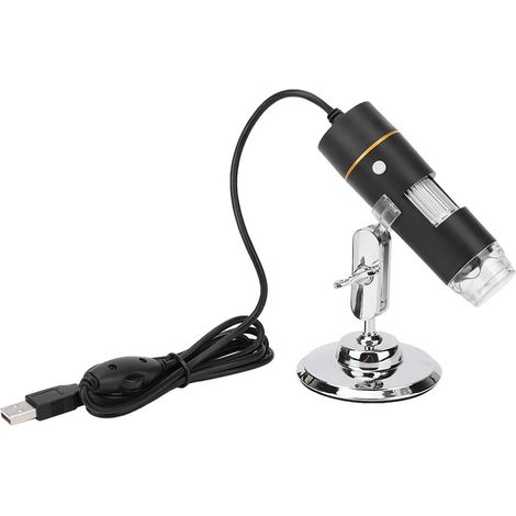Microscope numérique 300 000 pixels USB HD 1000x avec loupe pour circuits imprimés, 8 LED et support.