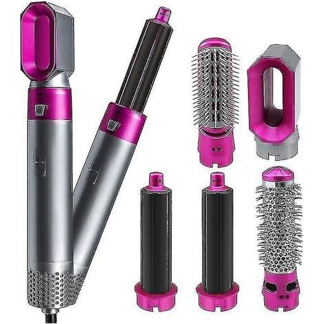 Electric Hair Styler Hair Dryers 5 In 1 Hair Curler Automatic Hair Straighteners Blow Dryer Brush Dry &amp Wet Curling Iron Set(color:rose Red)