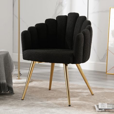 Wahson Armchair in Faux Fur Upholstered Occasional Chair with Elegant Backrest Modern Accent Chair for Bedroom Living Room, Black