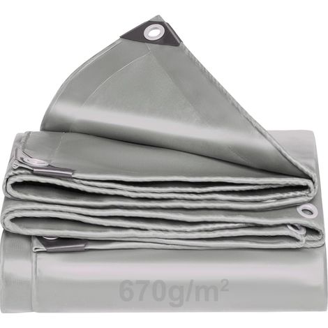 Bâche de protection 670 g/m², avec œillets, en tissu PVC, imperméable, indéchirable et résistante aux UV, pour bateau, camion, remorque, piscine, construction, toits, bois, bâche de meubles de jardin (1/5)
