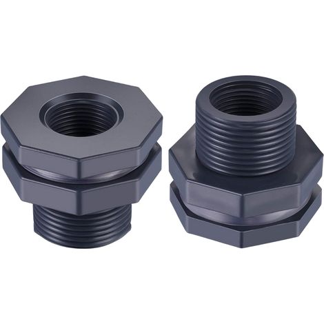 Joint pour Réservoir (Bulkhead) PVC Noir 47x58mm - Raccord Universel Double Joints avec Gasket en Silicium pour Barils, Aquariums, Ponds (1/5)