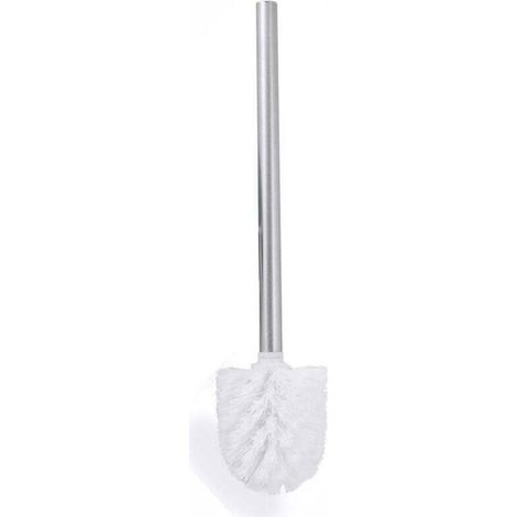 Brosse WC chromée avec long manche en métal antidérapant et poils en plastique résistants, nettoyage en profondeur, effet antiadhésif, durable, 35 cm, blanche (1/4)