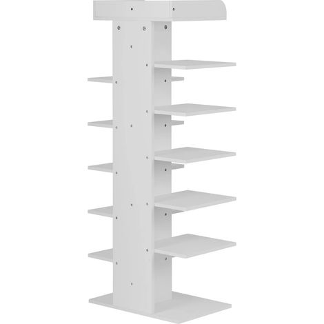 Meuble à chaussures ouvert blanc 12 compartiments, étagère de rangement verticale pour entrée, couloir, chambre, avec kit anti-basculement  CHICFURN (1/5)