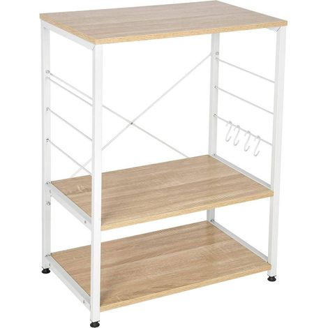 WOLTU Küchenregal Standregal Mikrowellenhalter Bäcker Regal Metallregal aus Holz und Stahl, mit 3 Ablagen, ca. 60 x 40 x 82 cm, eiche hell (1/5)