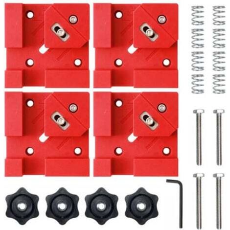 Set of 4 multi-function 90-degree clamps suitable for woodworking and installing cabinetmaking fasteners, furniture assembly (Red)