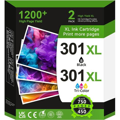 301XL Cartouches d'impression pour HP 301 Remplacement pour HP 301 Cartouches Noir et Couleur pour HP Envy 4500 5530 4504 5534 DeskJet 1510 2540 2544 2549 OfficeJet 4630 4632 4636 4639 (1/5)