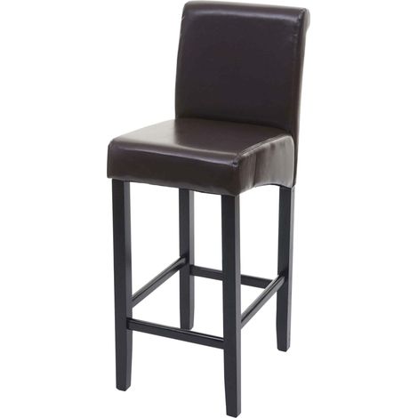 Tabouret de bar HHG-525, tabouret de comptoir, bois, brun, pieds foncés, cuir