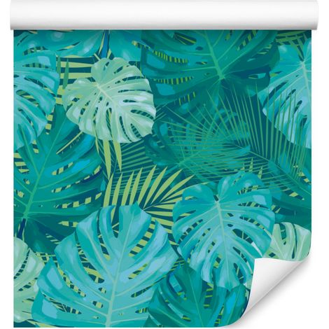 Papel pintado con hojas exóticas de monstera para salón y dormitorio, 50x1000 cm. (1/5)