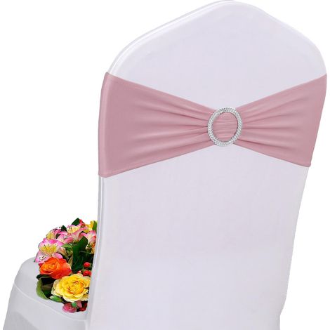 Juego de 50 lazos para sillas de spandex color oro rosa con hebilla deslizante, ideales para la decoración de bodas, banquetes y fiestas. (1/5)
