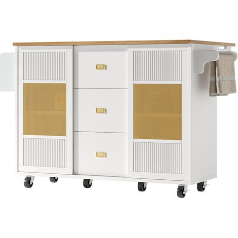 CAIziÎlot de cuisine, meuble de cuisine, placard de cuisine, îlot de cuisine indépendant, buffet, 120x73(45)x90cm, chariot de cuisine extensible à roulettes, porte-serviettes, range-épices, étagères r (1/5)