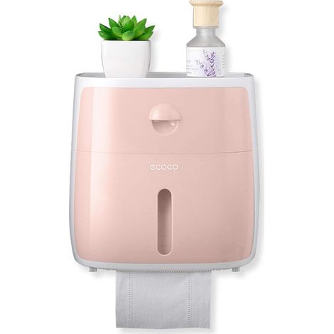 Porte - rouleau WC, imperméable à l'eau, auto - adhésif, mural avec housse anti - poussière (Rose) (1/5)