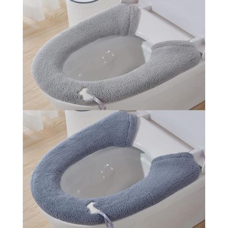 2 Pièces Coussin de Toilette Housse de siège de toilette universelle lavable Couverture de siège de Toilette Chaudes pour abattant de toilette (Gris ) (1/4)
