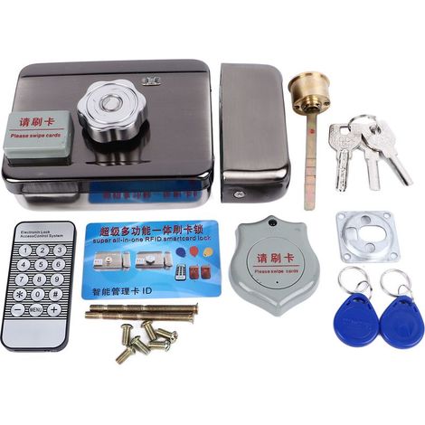 Serrure de porte télécommandée sans fil Acier inoxydable Silencieuse Installation facile Contrôle d'accès par carte ID pour maison bureau (1/5)